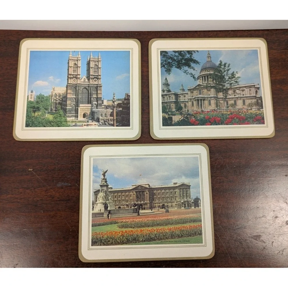 Vintage London Souvenir Cork Backed Placemats Coasters Set of 3 1970s 1980s